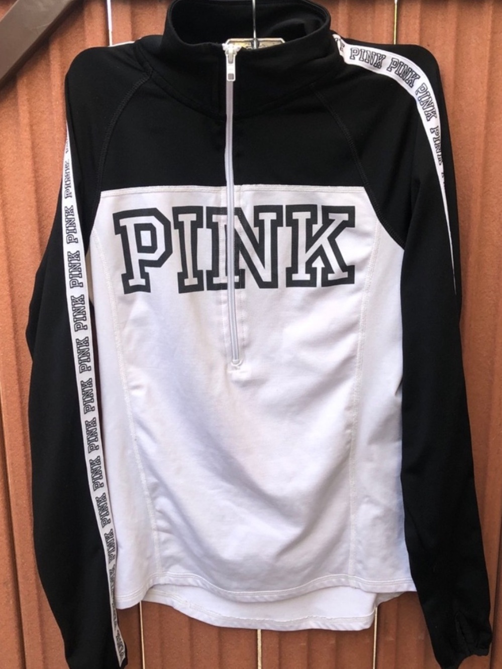 PINK Victoria's Secret Black and White Half-Zip Pullover